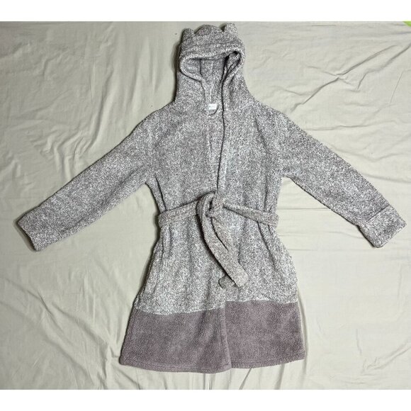 Daydreams Women's Small Medium Hooded Tie-Belt Bathrobe Two-Tone Gray Super Soft - Picture 4 of 14